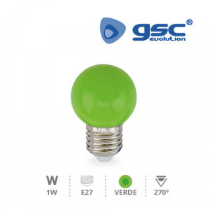 Lámpara esferica led  3W verde  E-27 230V  gsc 