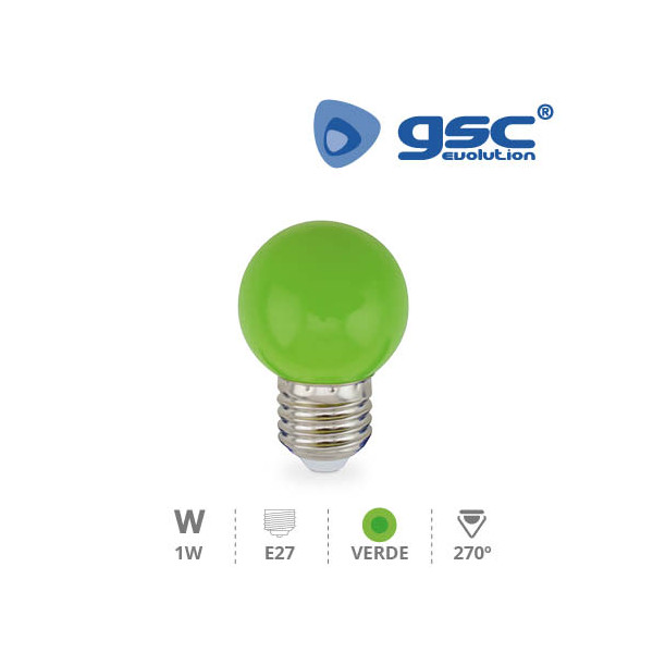 Lámpara esferica led  3W verde  E-27 230V  gsc 