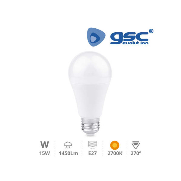 Lámpara  estándar  led 15W E-27 230V  3000K luz cálida gsc 