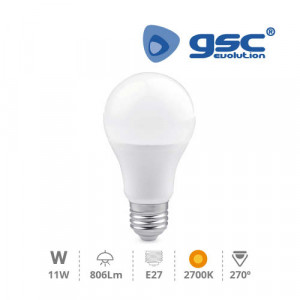 Lámpara  estándar  led 11W E-27 230V  3000K luz cálida gsc 