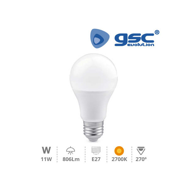 Lámpara  estándar  led 11W E-27 230V  3000K luz cálida gsc 