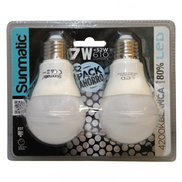 Pack 2 lámparas  estándar led  7W E-27 230V 4200K  luz blanca  Sunmatic 