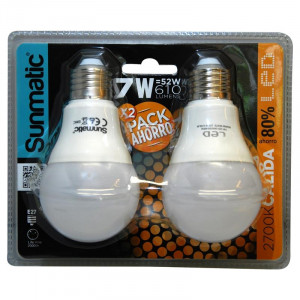 Pack 2 lámparas  estándar led  7W E-27 230V 2700K  luz calida  Sunmatic 