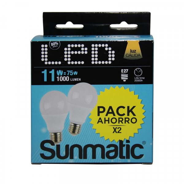 Pack lámpara  estándar led  11W E-27 230V 2700K  luz blanca  Sunmatic 